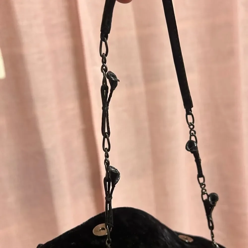 Linea Duart by Artigianato 2000 Black Velvet Purse w/ Leather Trim Made in Italy